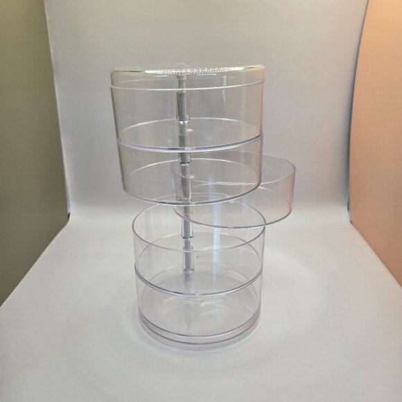 Clear Plastic Small Jewelry Organizer, 5-Layers Rotatable Storage Box with Lid - Picture 8 of 11